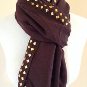 Studded Scarf In Chocolate Brown